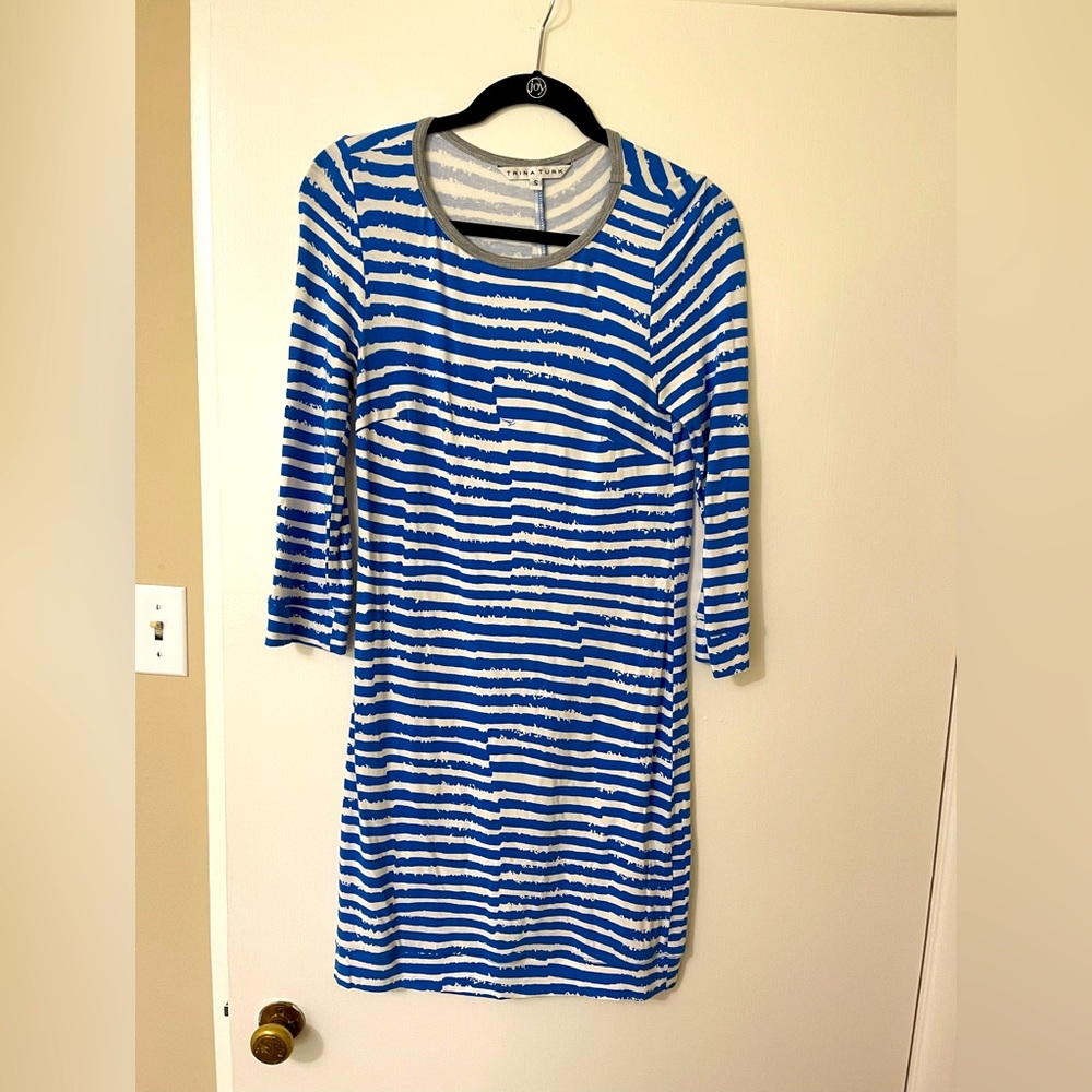 Trina Turk blue & white striped dress. Size S